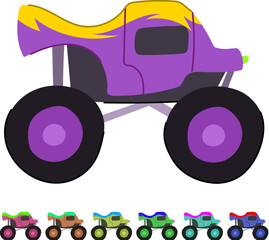 logo monster truck cartoon. wheel jeep, race road, big typography logo monster truck sign vector © PikePicture