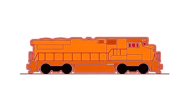 Side view of orange train locomotive on tracks