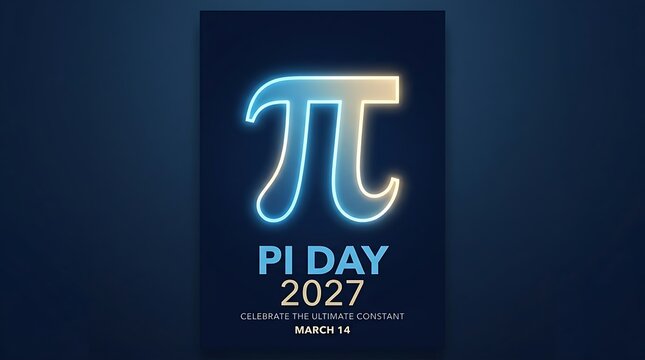 Glowing pi symbol poster for pi day 2027 celebration on dark background