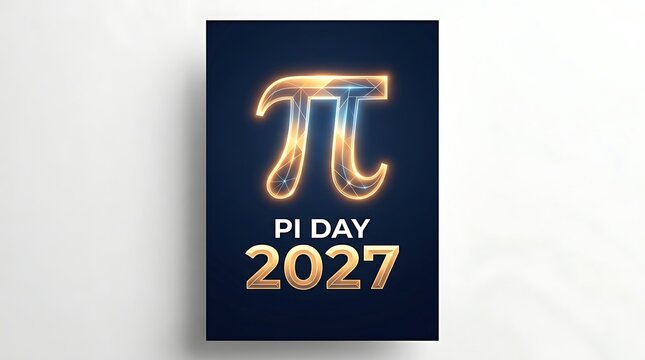 Glowing pi symbol poster for pi day 2027 with dark background and geometric design