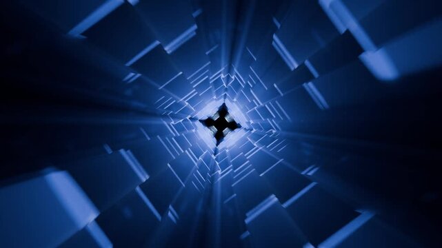 3D infinite tunnel with glowing effects, endless seamless VJ loop