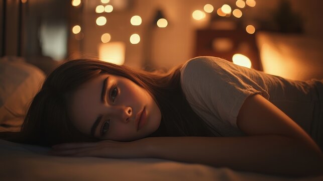 girl lying in bed at night