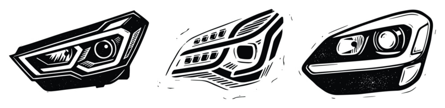 Car headlights isolated on transparent background, automotive design element