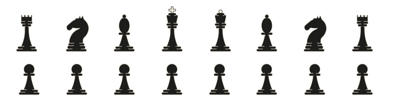 Black Chess Pieces set. Vector Chess figures collection template design. Editable stroke. EPS 10