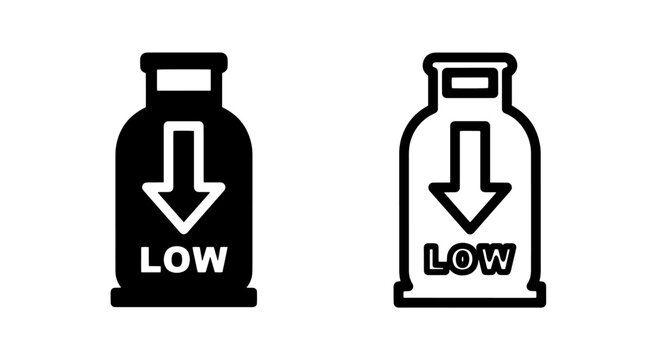 Low Level Indicator Icon Vector Set with Down Arrow for Quantity Status and Measurement Warnings