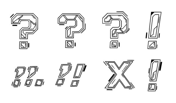 3D Block Style Question Mark and Exclamation Mark Punctuation Symbols Vector Illustration Collection