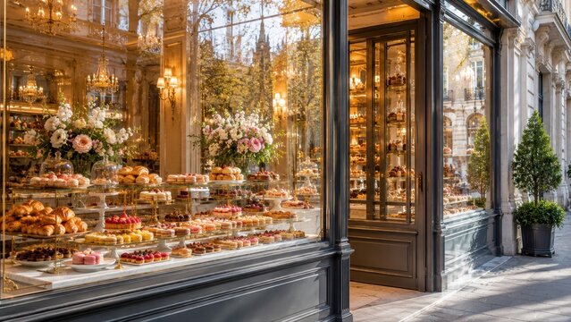 Bakery shop displays treats in Paris