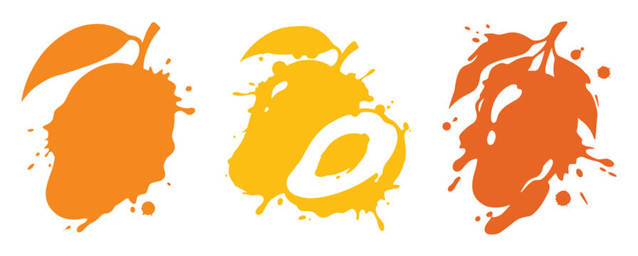 Set of three mango vector illustration, abstract splash and drip effect