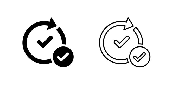 Circular Update Arrow with Checkmark Icon Set for Completed Process and System Refresh