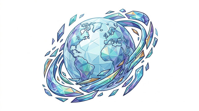 Digital Earth globe with abstract swirling blue patterns around it.