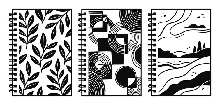 Spiral notebook covers with floral and geometric pattern designs