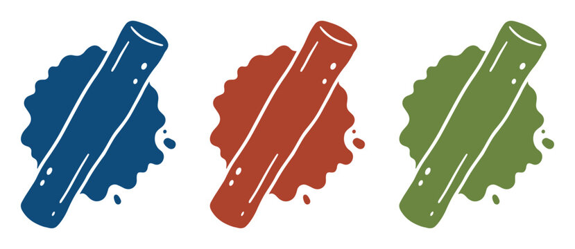 Three colorful rolling pins with paint splash artistic background
