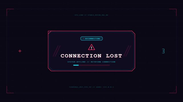 Futuristic digital interface showing connection lost warning message