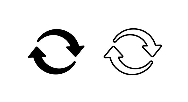 Double circular arrows icon for refresh, reload, and repeat process in digital interfaces and systems
