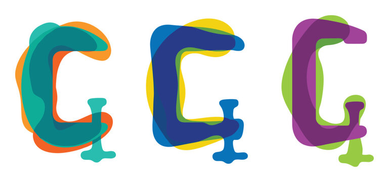 Triple colorful C clamp engineering tools with overlaying shapes