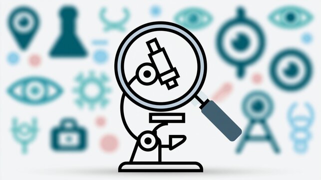 Medium shot showcasing a focused slitlamp icon with blurred teal and pastel blue ophthalmology symbols on a clean white background perfect for medical infographic use