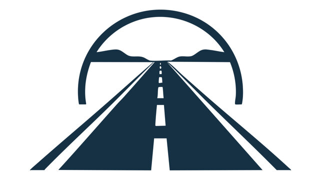 Highway Road Icon with Arch Frame and Centered Lane Lines Symbolizing Driving Direction and Transport Routes
