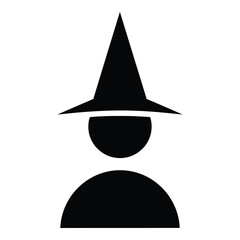 Fototapeta premium Simple black silhouette of a person wearing a witch hat on white background icon