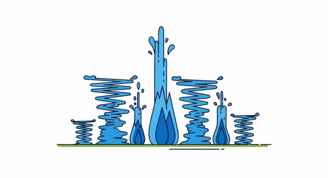 Colorful abstract illustration of water fountains in various sizes and shapes