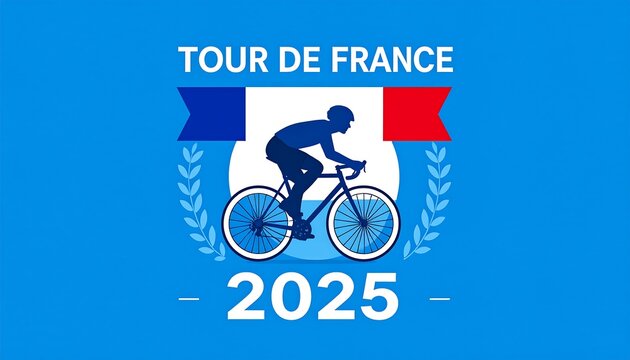 Blue Cyclist Silhouette Emblem Displayed on French Flag Styled Event Graphic