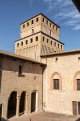 Fototapeta premium Medieval italian Torrechiara castle, the Lion Tower, Parma regione, Italy.