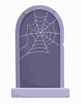 A spooky stone tombstone with a cobweb, perfect for Halloween
