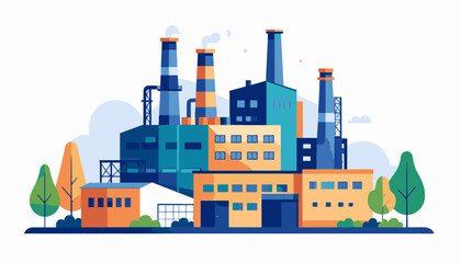 Fototapeta premium Stylized illustration of an industrial complex with smokestacks and trees