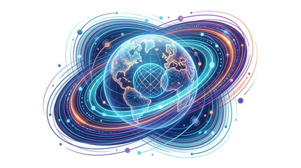 Digital Earth with Glowing Orbiting Lines and Connections. © andi