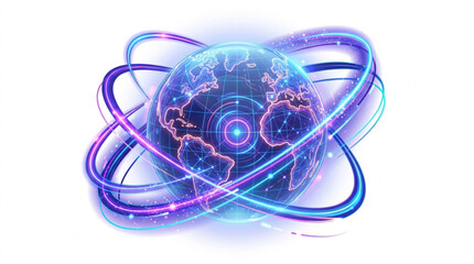 Digital Earth with Orbiting Neon Rings. © andi