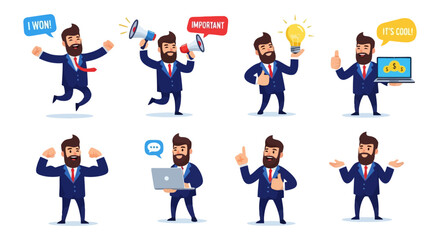 Fototapeta premium Dynamic Business Man Cartoon Set Vector Illustration.
