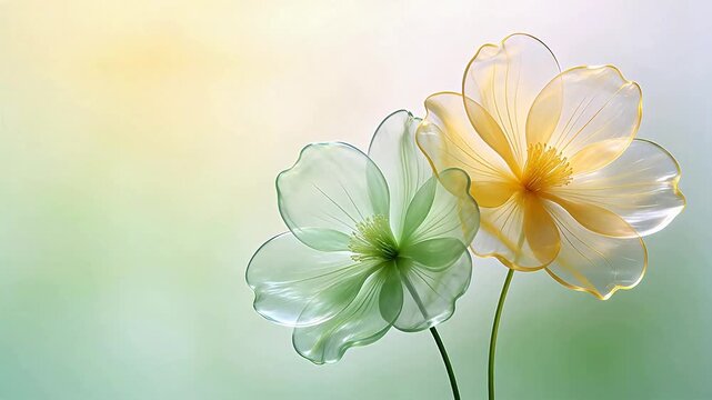 Two translucent flowers in soft light