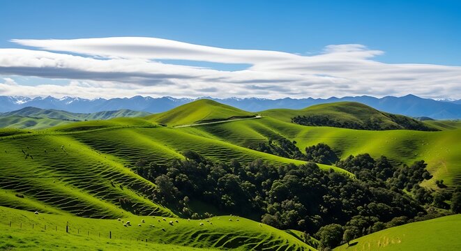 Lush Green Rolling Hills Stretching Across Rural Mountain Landscape