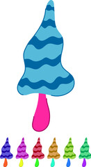 Obraz premium Stylized abstract mushroom featuring a wavy green cap with darker stripes and a vibrant purple stem, creating a playful, psychedelic, and retro cartoon aesthetic