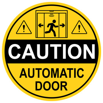 Caution automatic door sign, warning and careful sign, Flat vector illustration