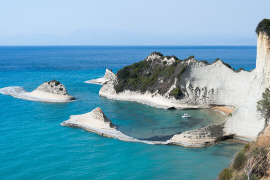 Cape Drastis White Cliffs and Turquoise Sea in Corfu Greece