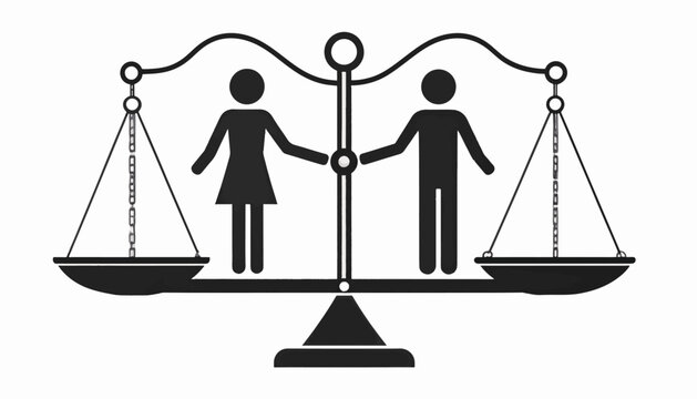 Gender equality represented by a scale with male and female figures