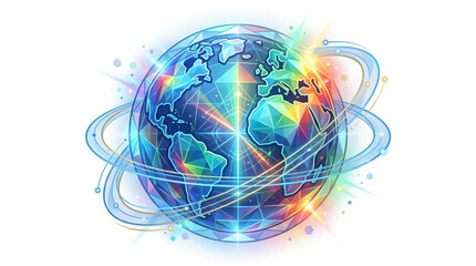 Digital Globe with Abstract Light Streaks and Rings. © Farika