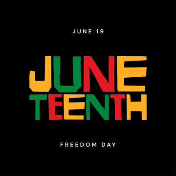 Juneteenth Square Banner with Juneteenth Typography in Pan-African Colors on Black Background. Juneteenth Freedom Day Typography Banner Vector for Social Media Post. 