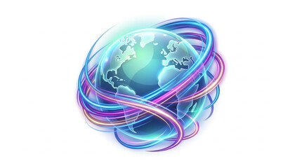 Digital Globe with Colorful Swirling Light Trails. © Farika