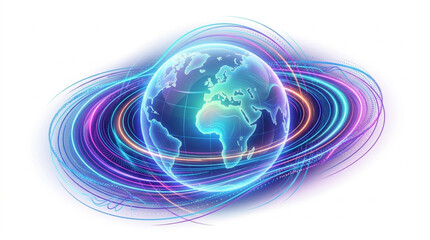 Digital Globe with Futuristic Energy Rings. © Farika