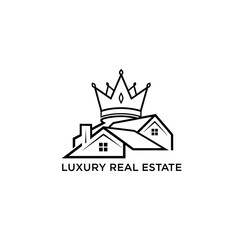 Fototapeta premium Luxury Real Estate logo with house silhouettes and crown.