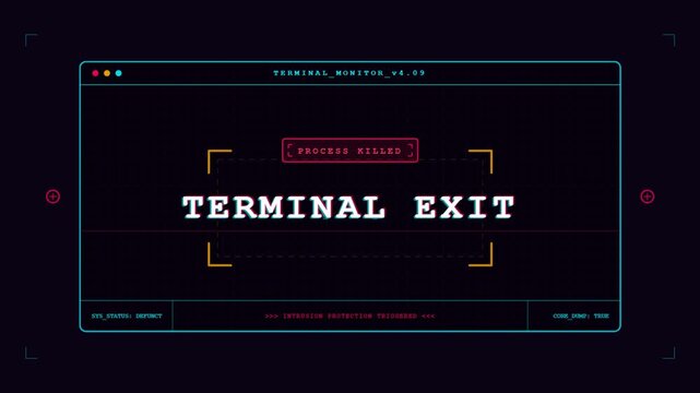 Digital terminal exit screen with futuristic hud interface