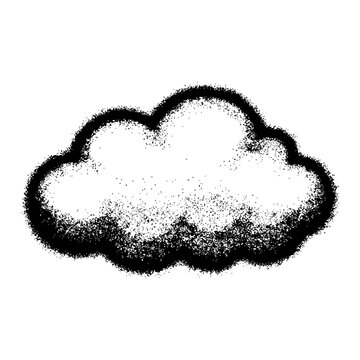 Digital cloud graphic rendered in halftone dots, stippled weather symbol, vector style cloud cutout for UI design or weather apps, transparent.