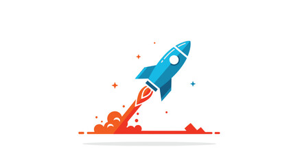 Rocket ship vector illustration with orange flame and star accents © ANISURRAHMAN