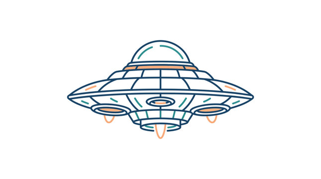 Retro flying saucer with glowing engines and dome.