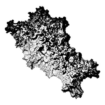 Grayscale elevation model depicting rugged landforms, digital terrain representation, contour map visualization, geographic relief structure.