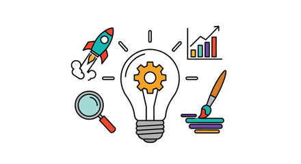 Rocket lightbulb and paintbrush vector illustration on a white background © ANISURRAHMAN