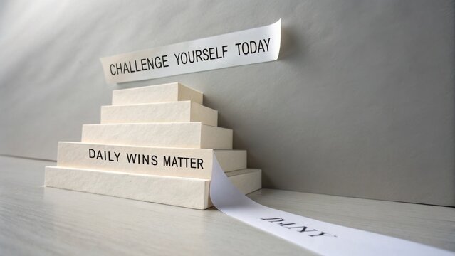 Inspiring Visual of Paper Cutouts with Motivational Messages on a Simple White Background for Personal Growth and Goal Setting