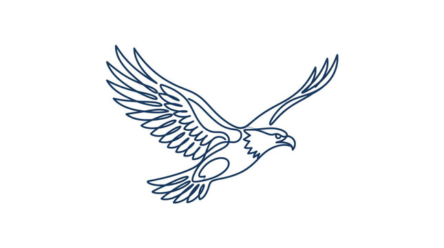 Eagle in flight line art drawing isolated on white background.