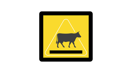 Cow crossing sign, warning symbol, yellow triangle, black silhouette © Blangkon
